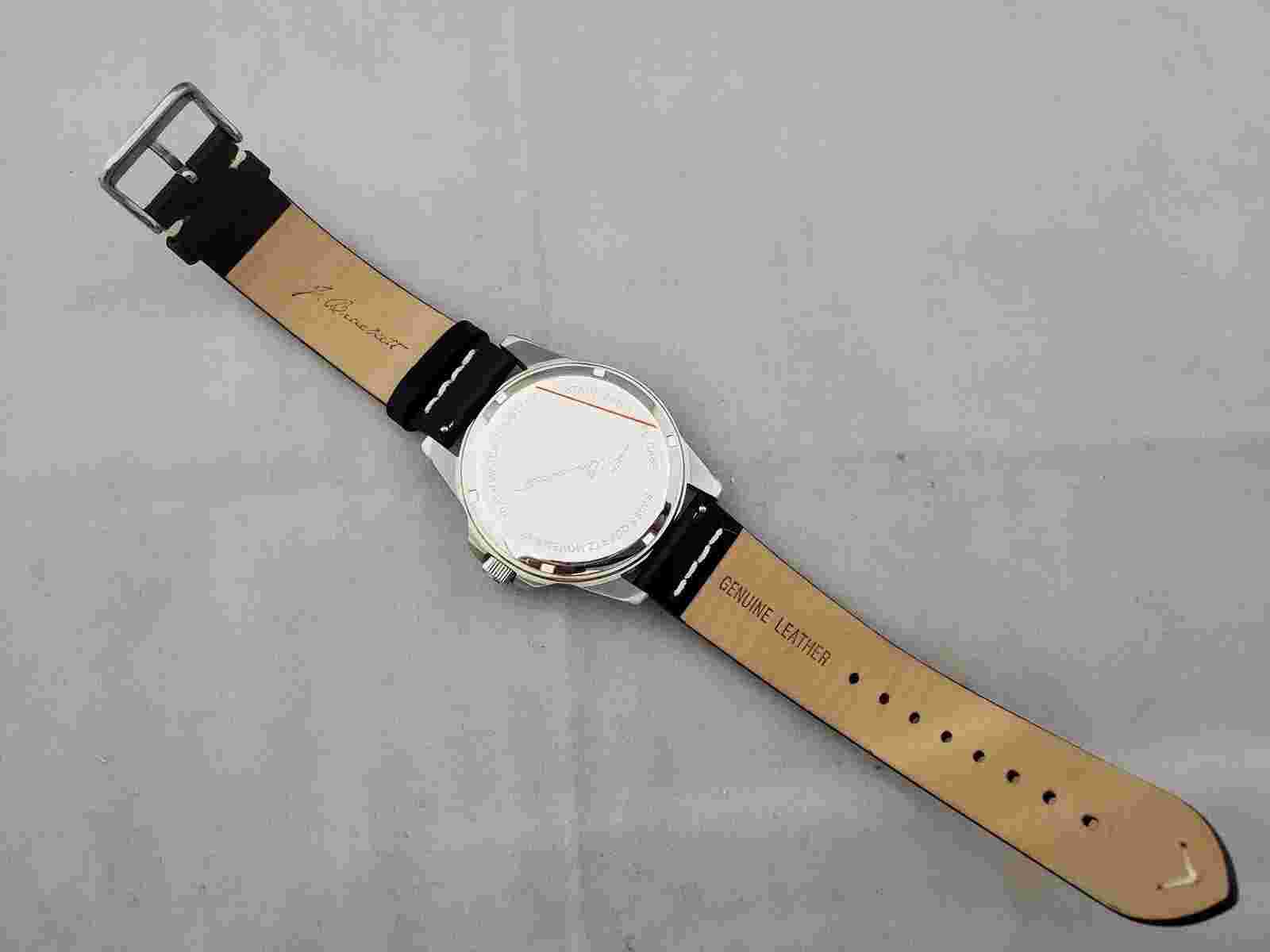 J. Brackett Watch, Stainless Steel Case, Black Leather Band