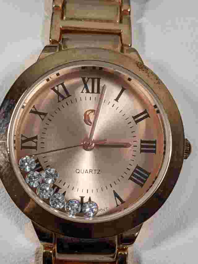 Charming Charlie Women's Gold Tone Floating Crystal Classic Bracelet Watch 6.5"