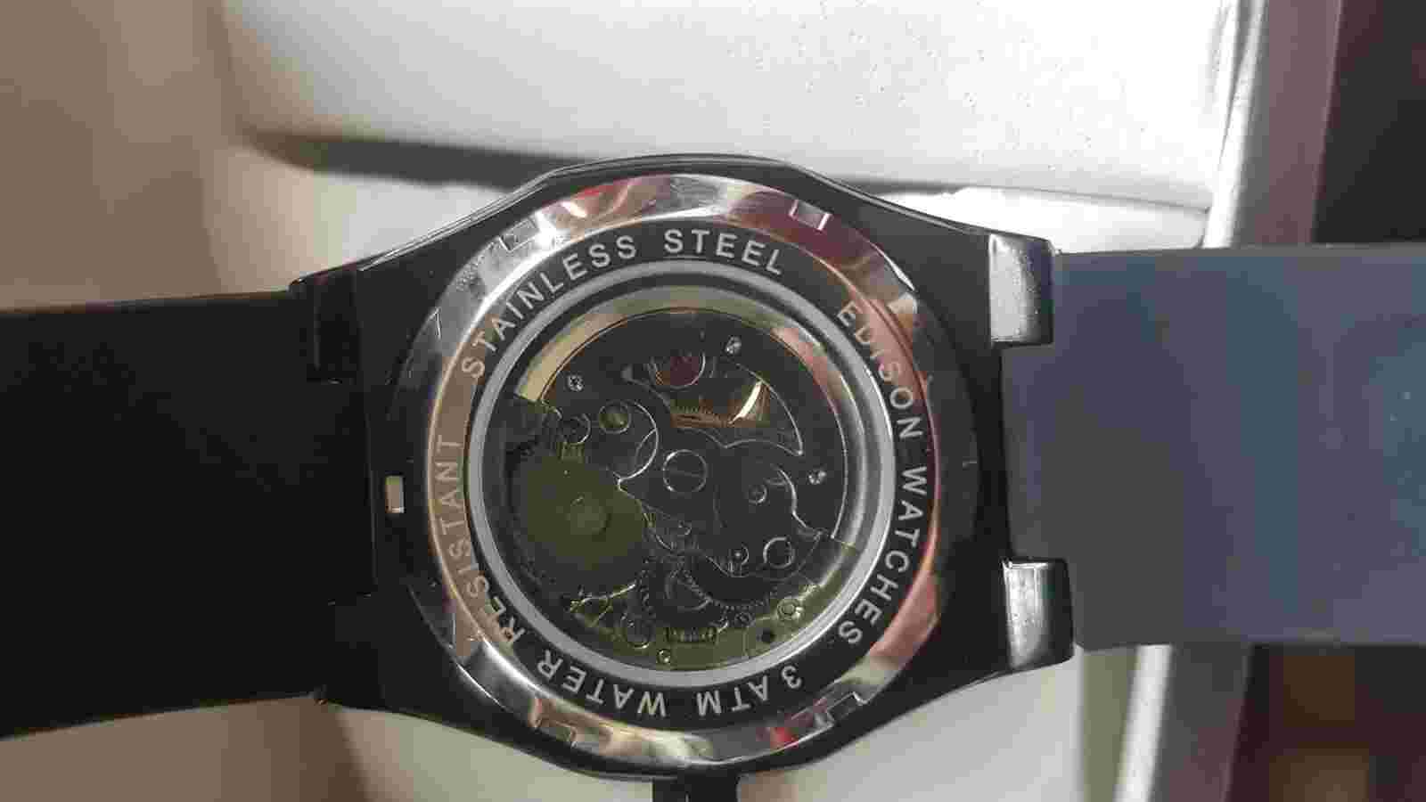 Brand new, Mens Edison skeleton dial Watch in Black.