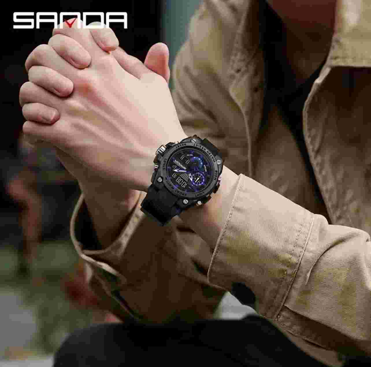Sanda Men's Electronic Watch Waterproof Dual Display 3302