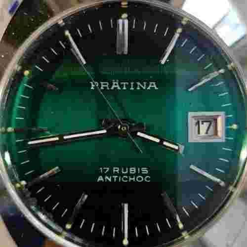 Vintage Watch Man Woman Prätina Cal. FE-140 Date 17J Steel 'Hulk' 70's Men's