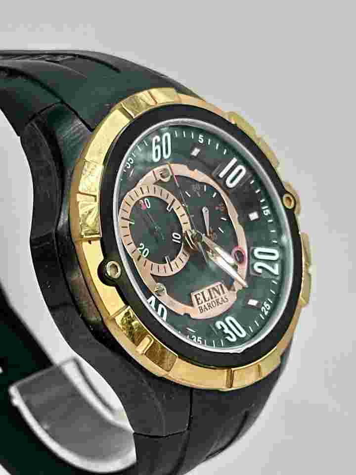 Elini Barokas Trespasser Black & Gold Swiss Sapphire Chrono Watch. As-Is Video