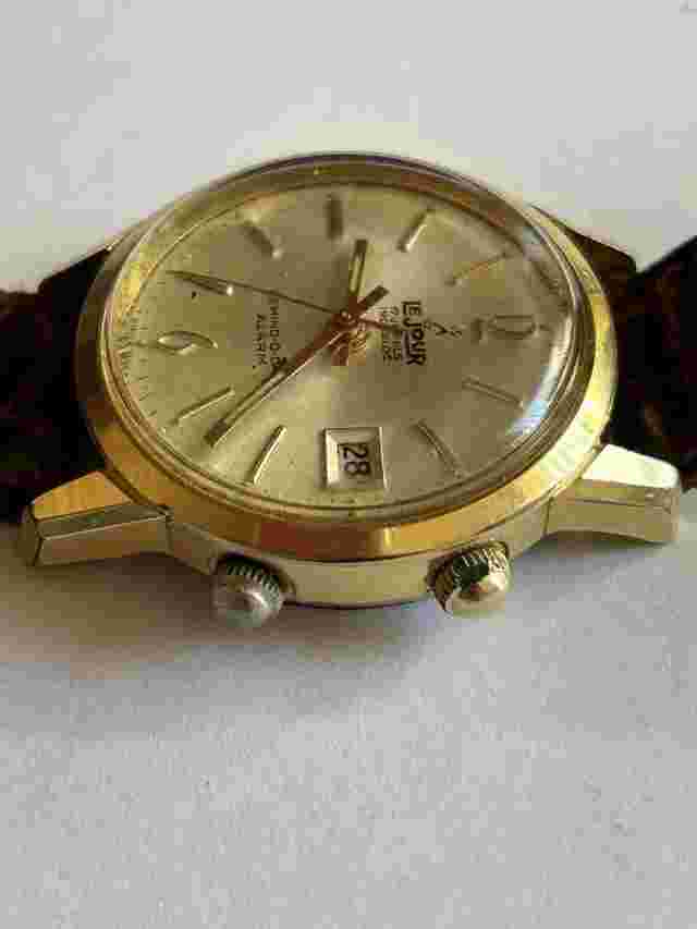 Vintage LeJour Alarm Watch w/ Date 17 Jewels 1960's