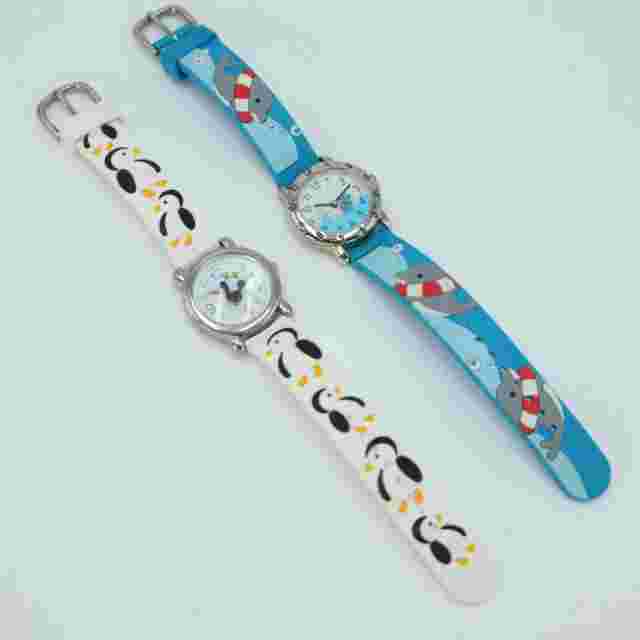 2x Kids Watches Blue Dolphin and White Penguin Watch 28mm Animal Seconds Hand