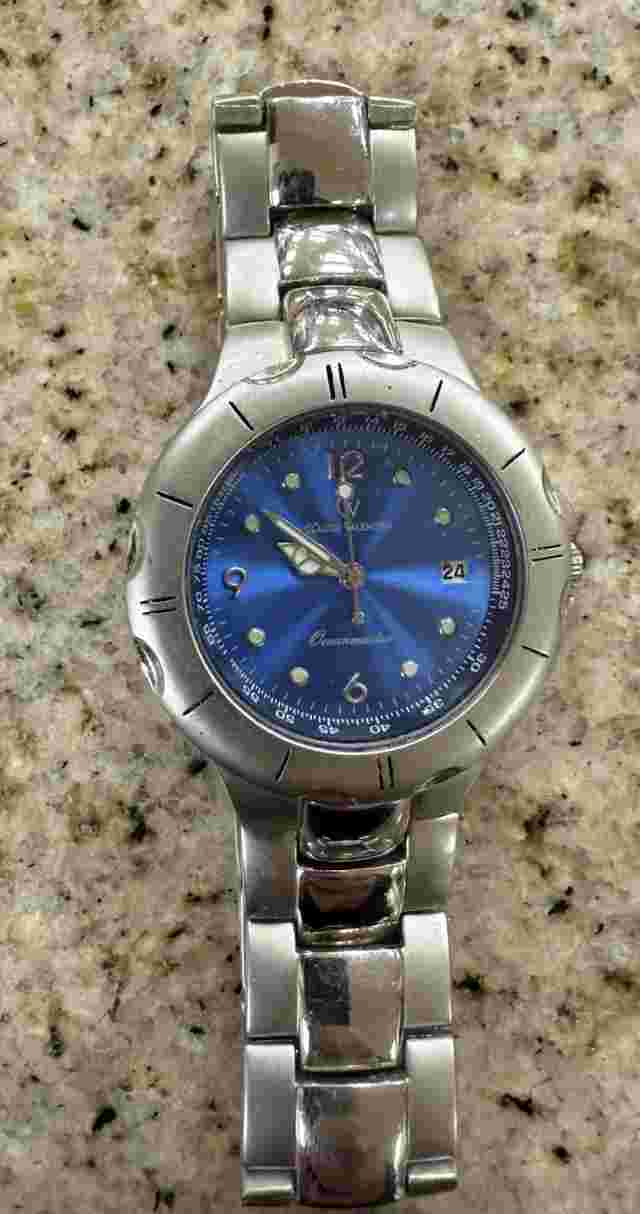 Mens Silver Claude Valentini Oceanmaster Blue Dial Watch CL500 New Battery