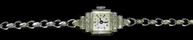 14k white Gold Kingston Ladies Watch Art Deco 34pts Diamonds Swiss 17 Jewel