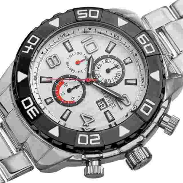 NEW August Steiner AS8130SSW Mens Multi-Functional White Dial Silver Sport Watch