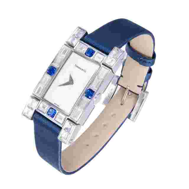 TIFFANY & CO. Ladies 5.6 ct Diamond & Sapphire Lucida Watch 18K White Gold
