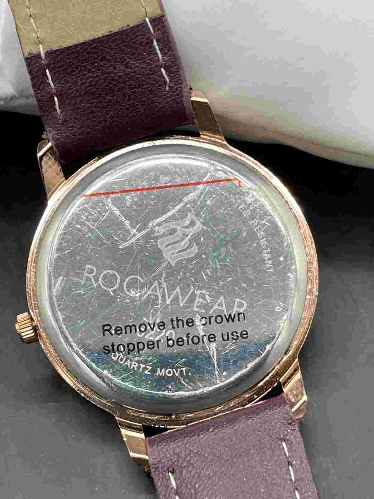 Rocawear Women's Watch Rose Gold Tone with rhinestones, Maroon Band