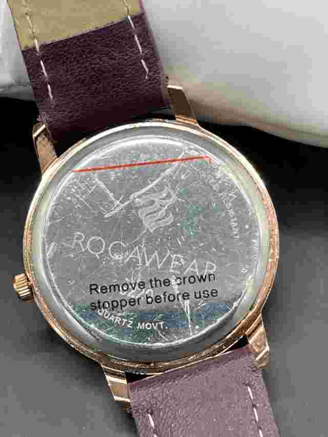 Rocawear Women's Watch Rose Gold Tone with rhinestones, Maroon Band