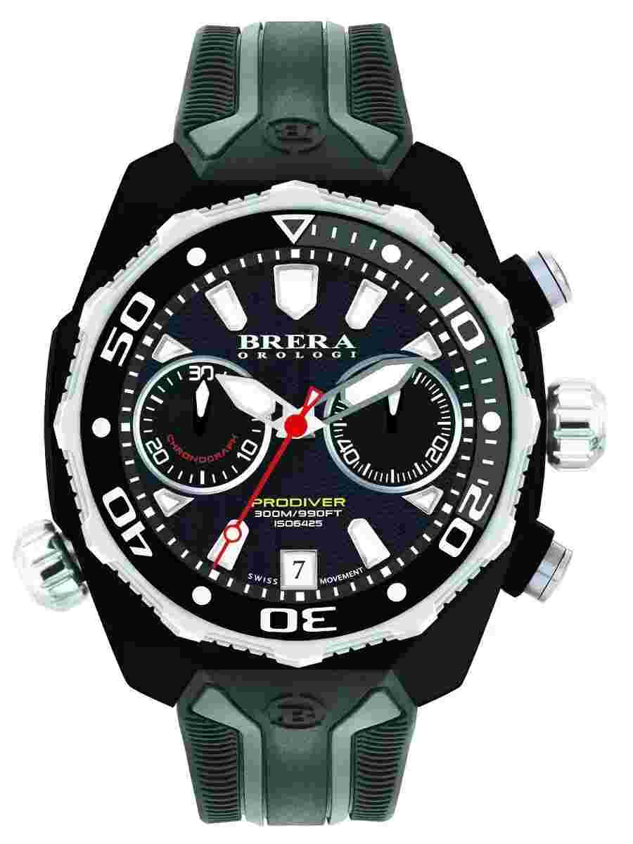 NEW Brera Orologi PRO DIVER Black IP 47mm ISO Chronograph Mens Watch BRDV2C4706