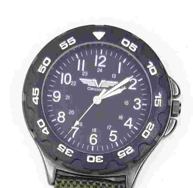 Deporte Black Carbiner Clip-on Sport Watch With Green Nylon Fob