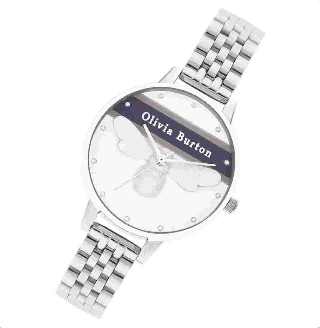 BRAND NEW Olivia Burton Stainless Steel White & Bee & Stone Dial Women's Watch