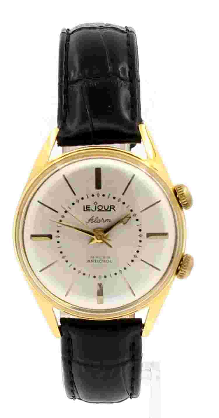 LeJour France Gold Filled Alarm 34mm Mechanical 17 Rubis Mens Watch