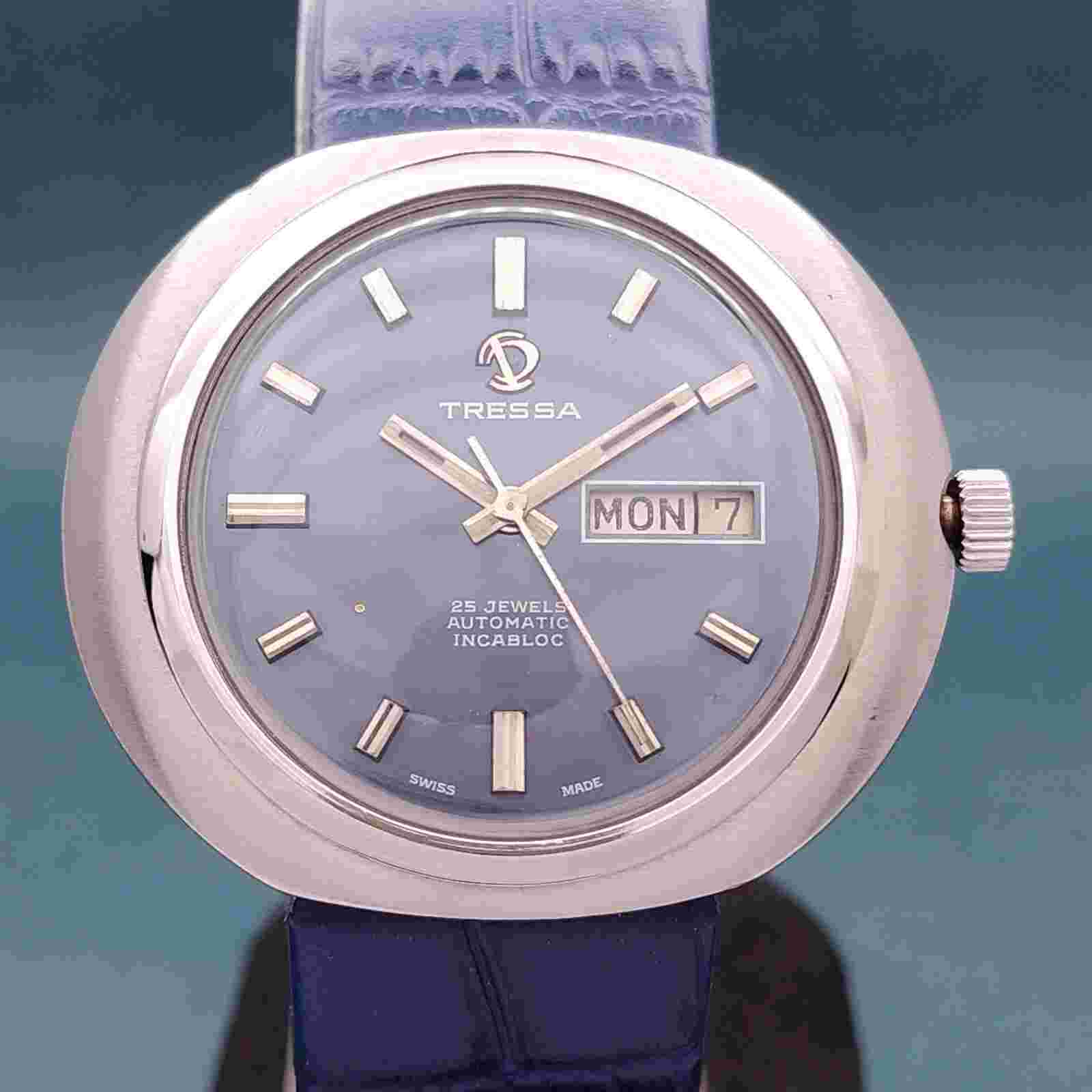 TRESSA AUTOMATIC INCABLOC 25Jewels Day/Date Swiss Men's Steel Vintage Watch