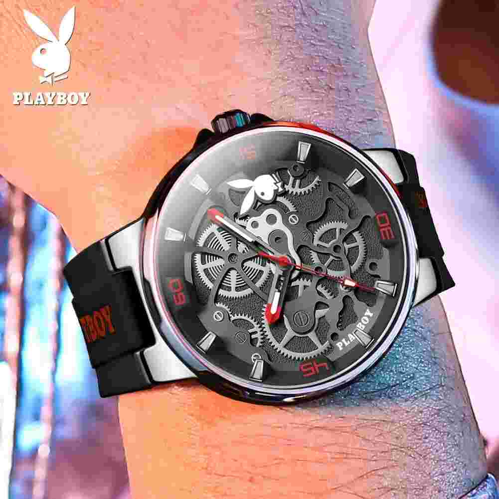 PLAYBOY Luxury Quartz Men's Watch Silicone Band Waterproof Luminous Sports Watch