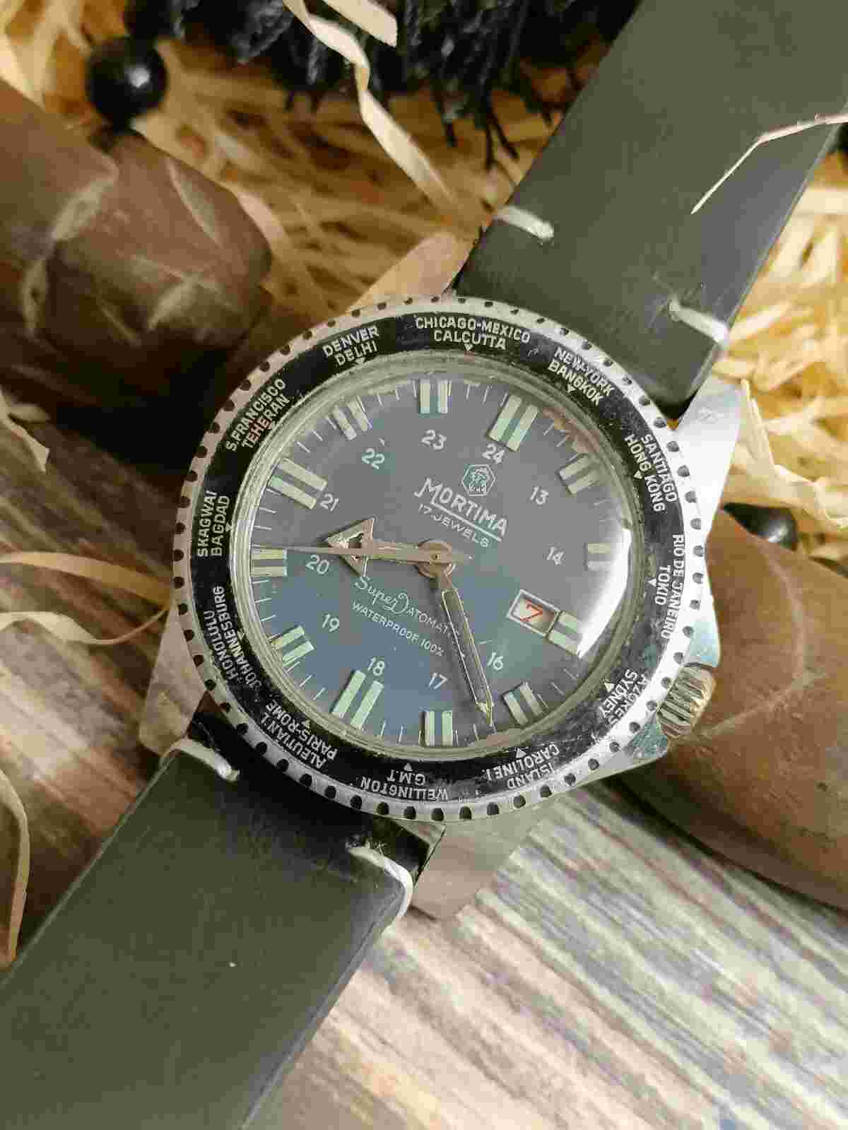 AUTHENTIC MORTIMA 17 JEWELS SUPER DATOMATIC DIVER DATE MEN'S GRAY DIAL VINTAGE