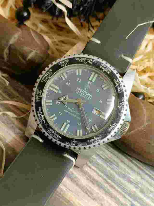 AUTHENTIC MORTIMA 17 JEWELS SUPER DATOMATIC DIVER DATE MEN'S GRAY DIAL VINTAGE