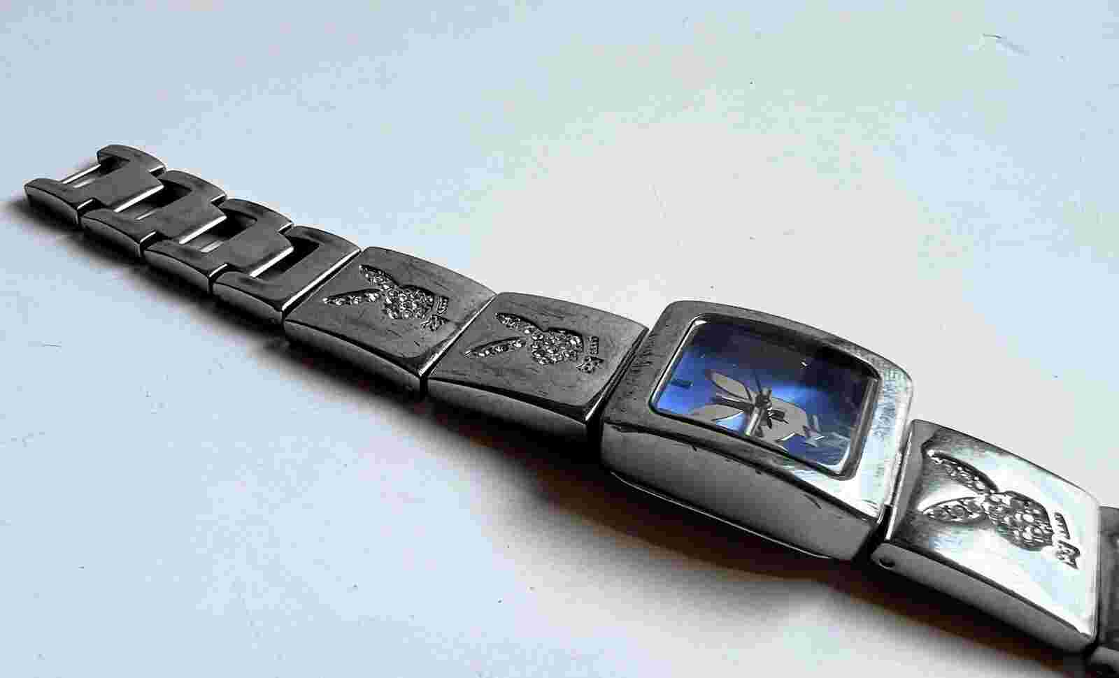 Playboy Bunny Women's Watch Rectangular Band Stainless Steel Light Blue