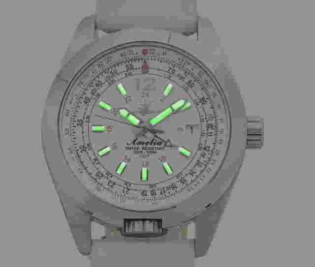 ABINGDON Amelia GMT Multifunctional Genuine White Calf Leather Strap Watch 40mm