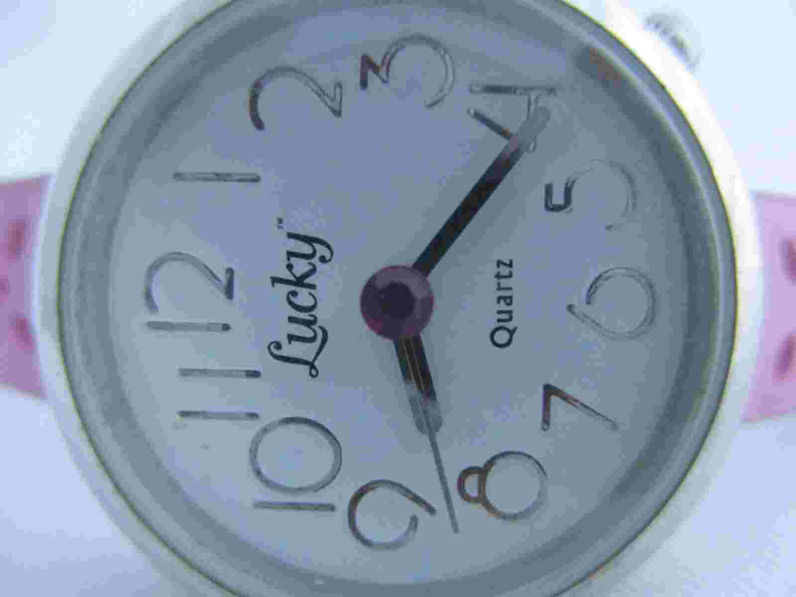 Lucky Analog Wristwatch Pink Floral Buckle Band Silver Tone