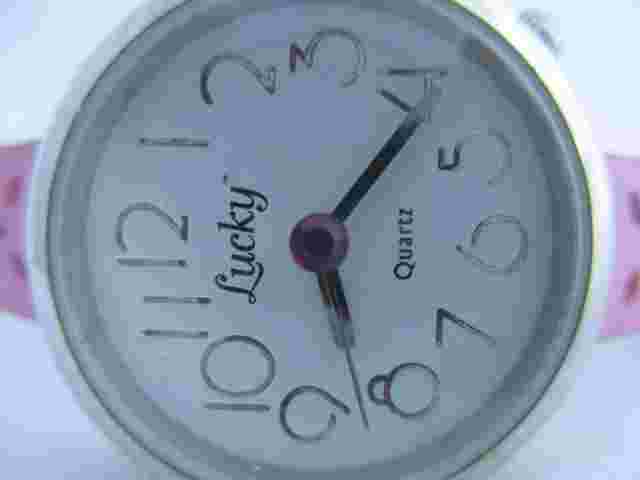 Lucky Analog Wristwatch Pink Floral Buckle Band Silver Tone