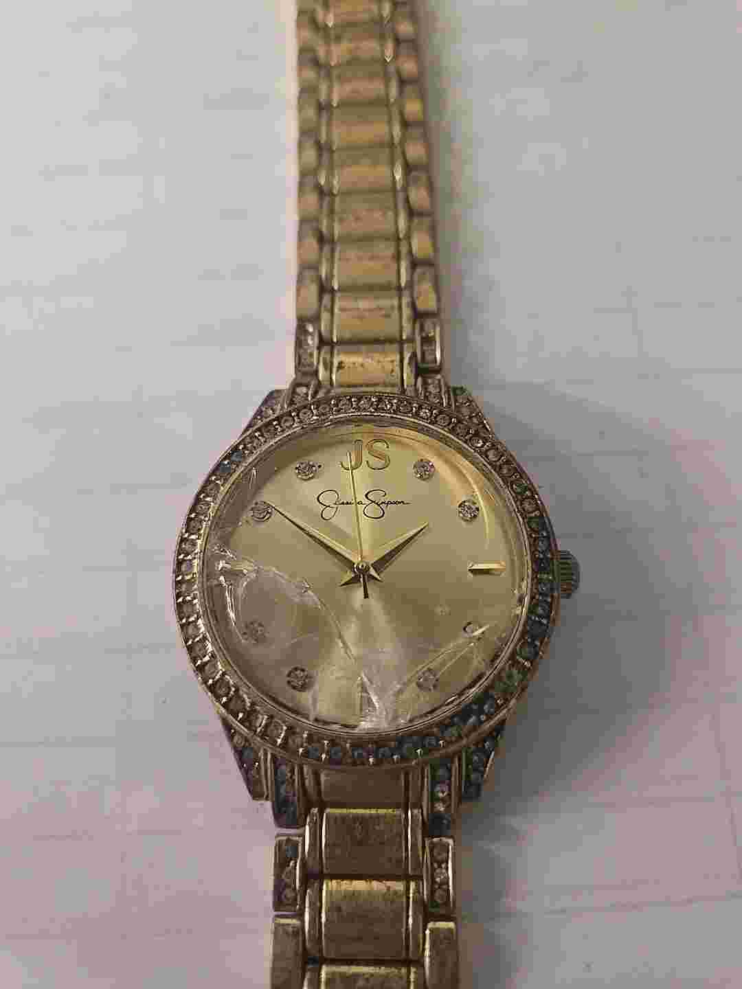 Jessica Simpson Gold Watch Ladies 34mm Gold Tone Crystal Accent JSB8006GD