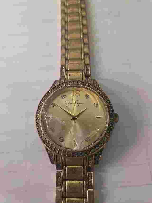 Jessica Simpson Gold Watch Ladies 34mm Gold Tone Crystal Accent JSB8006GD