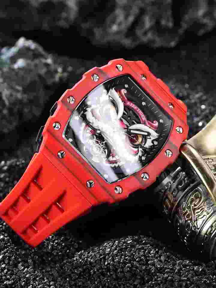 Reef Tiger Men Automatic Watch Mechanical Carbon Fiber Bezel Luminous Lion Dial