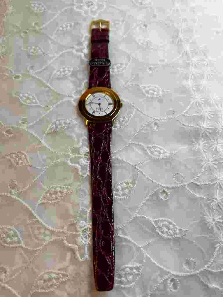 Vintage Jacques Farel Quartz Watch Gold Case White Face Leather Band Watch BB
