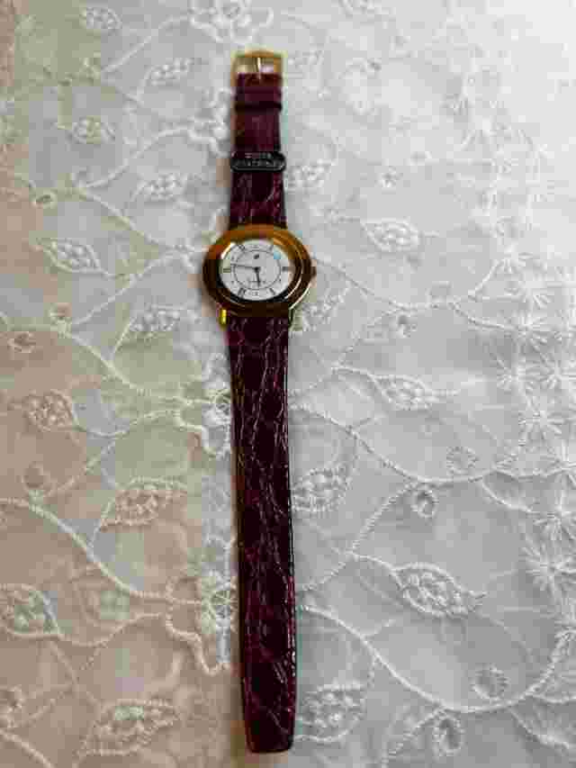 Vintage Jacques Farel Quartz Watch Gold Case White Face Leather Band Watch BB