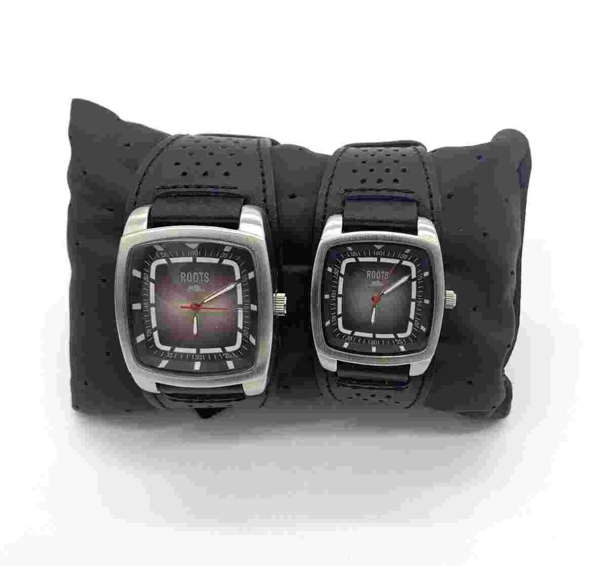 Pair of ROOTS WATCHES Lot of 2 His & Hers Leather Strap with CASE Leather pillow