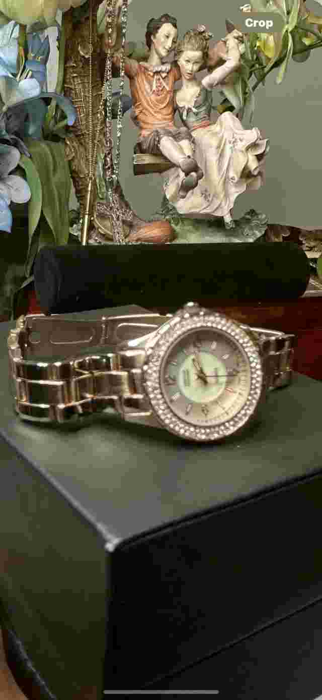 American Exchange 34MM Women Watch Crystal-Accented Bezel 7" Wrist New Battery