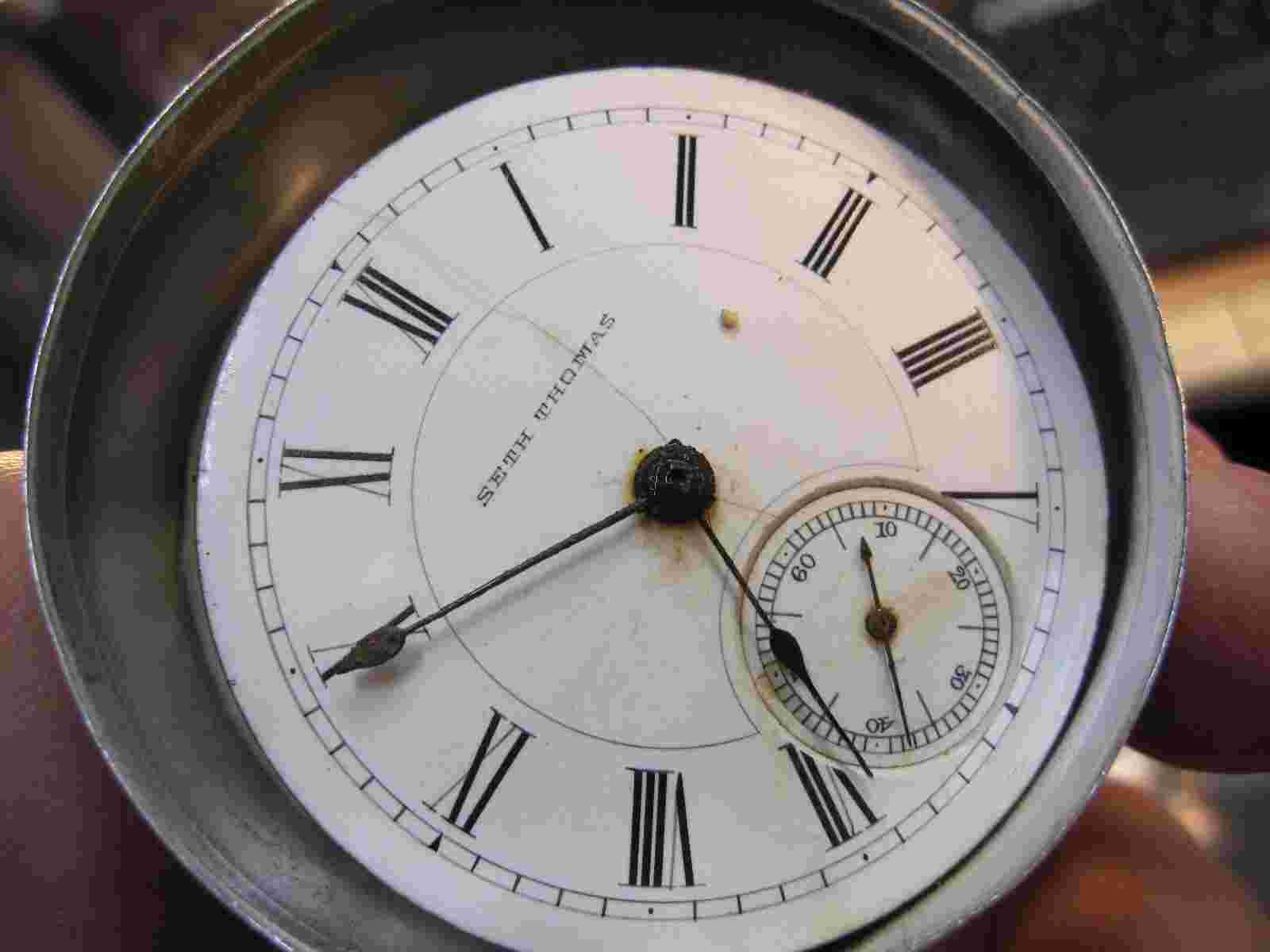 18s Seth Thomas key wind pocket watch movement with good staff