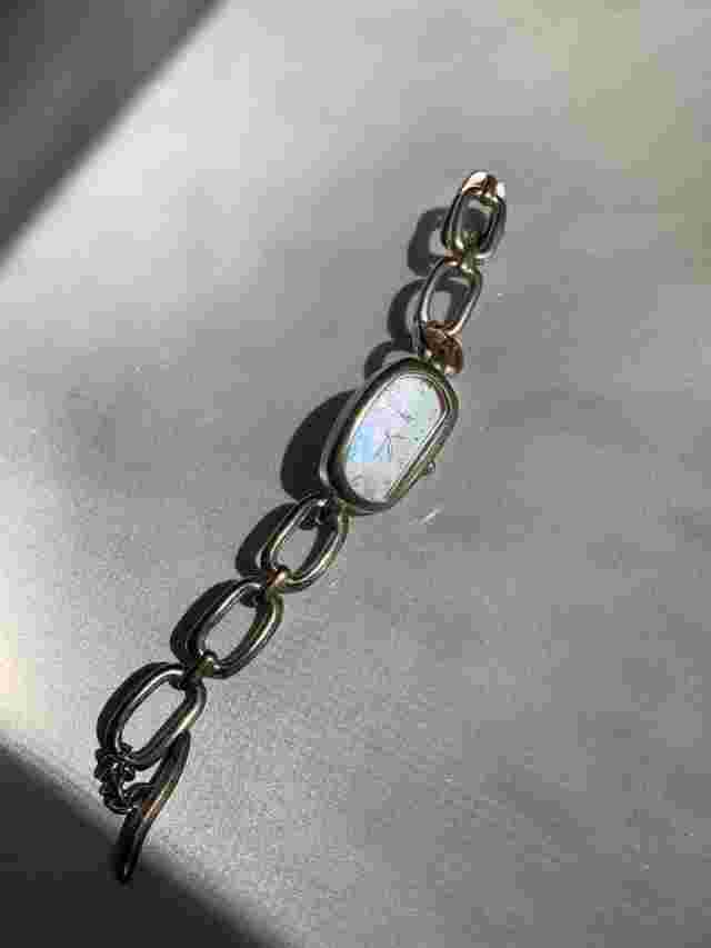 J. Jill Silver tone oval abalone shell face watch with chain link band
