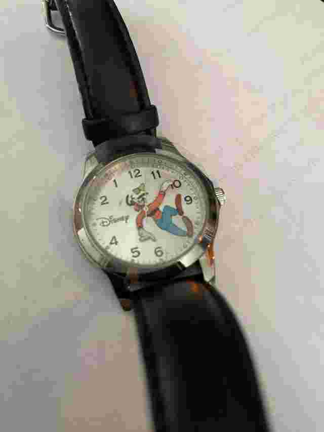 Disney Store Goofy Reverse Rotating Watch, White Dial, 33mm, Used, Needs Battery