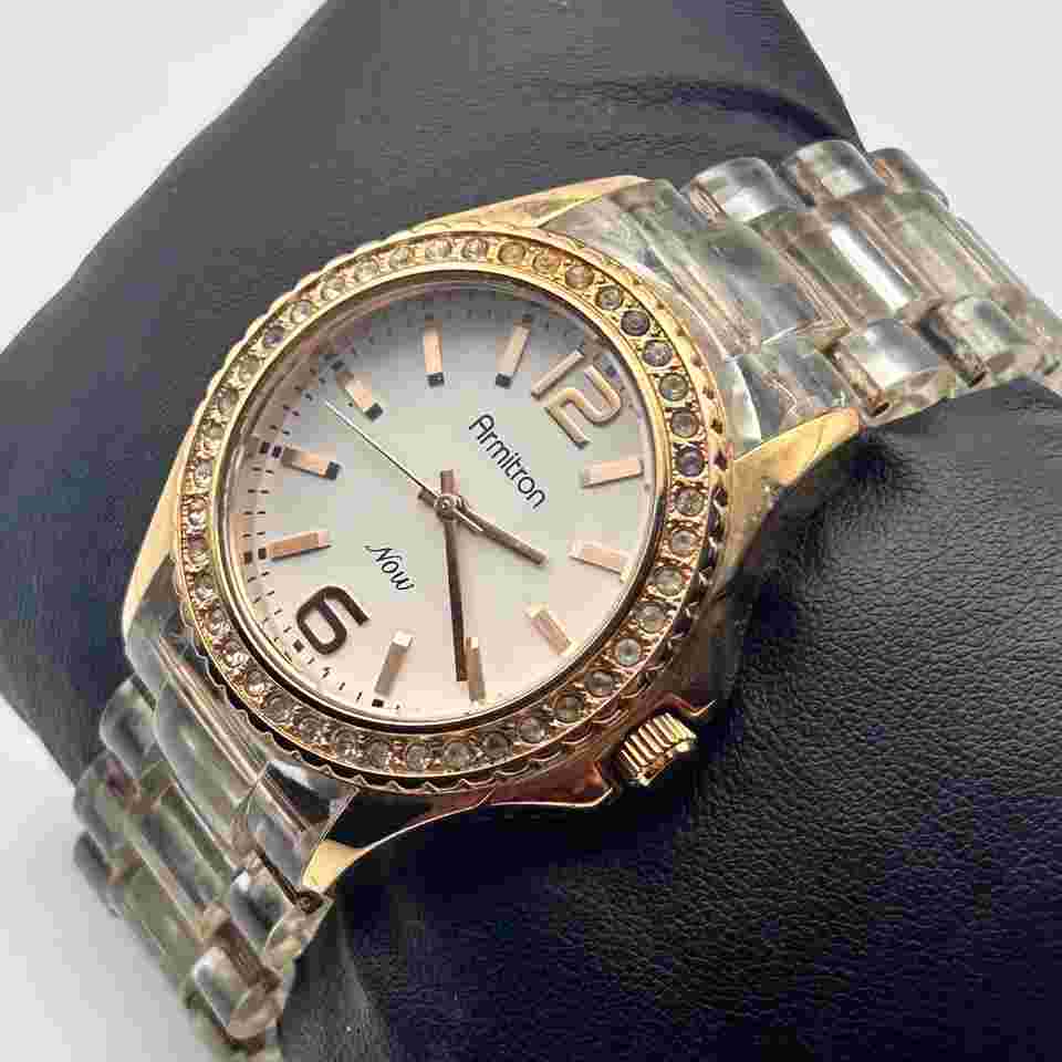 Armitron Now White Dial Crystals Women’s Watch Working New Battery