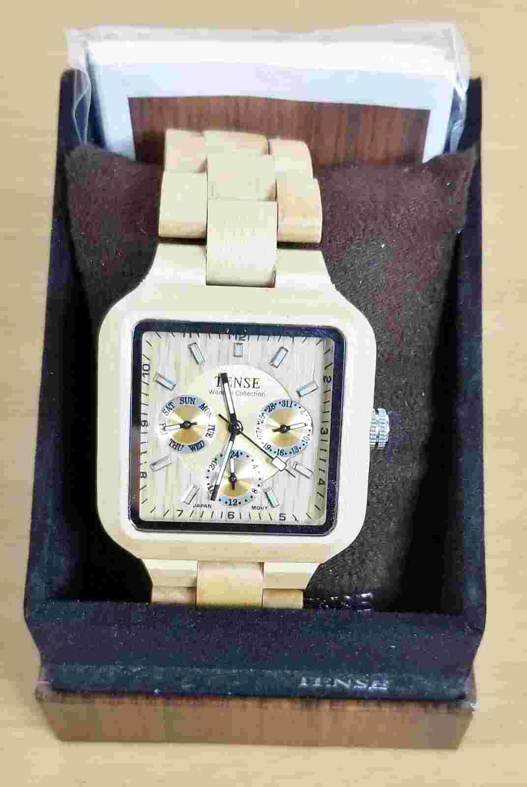Tense Wood 3 Dial Watch Maplewood B7305M Battery Installed