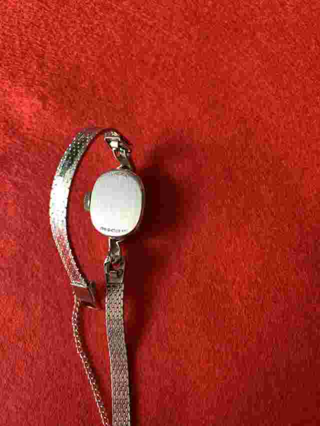 Vtg Lady Hamilton 14K Gold Biggs Wrist Watch White Gold Diamonds Wind-up Works