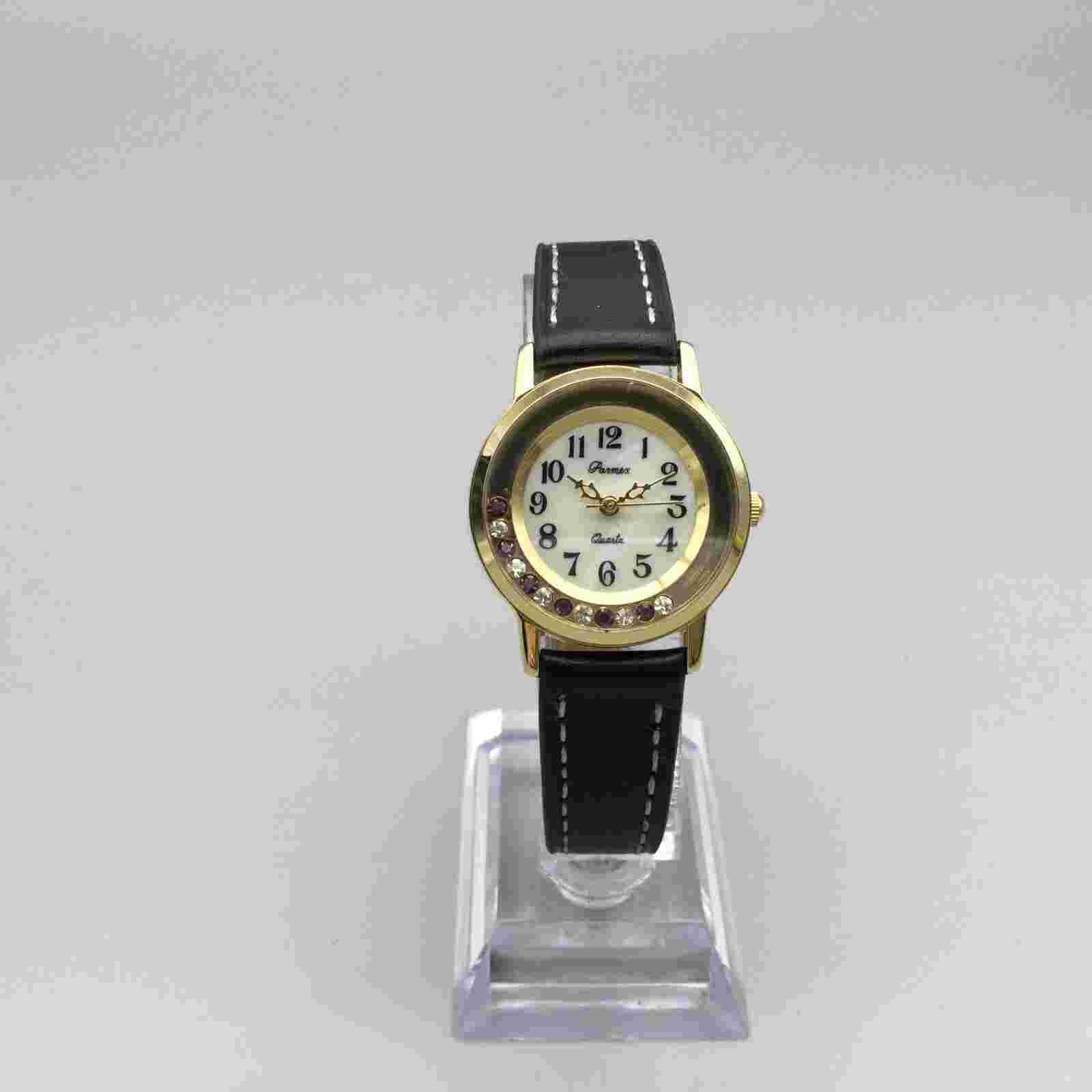 Paramex Watch Women 27mm Gold Tone MOP Dial Floating Crystals New Battery