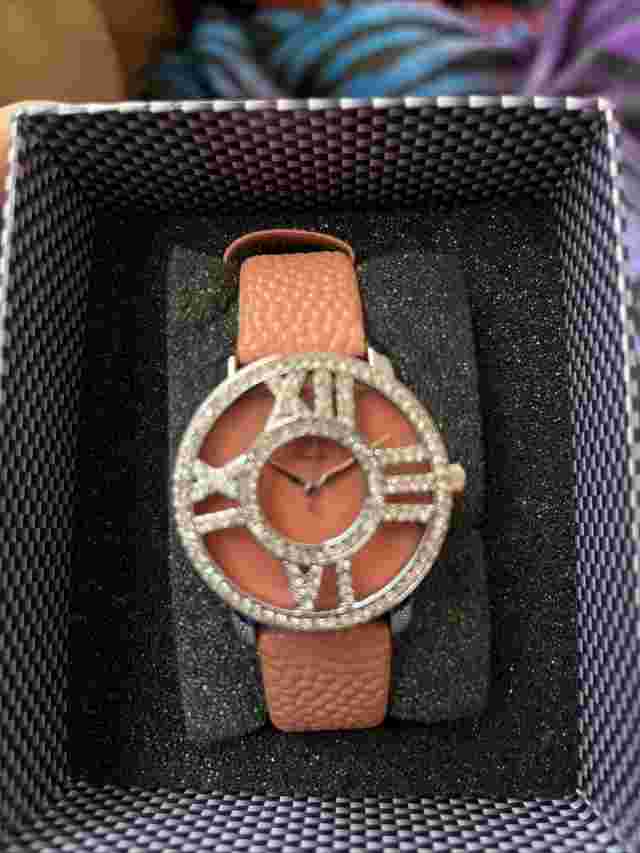 NEW Romilly 14015 Womens Sightseer Crystal Bezel Pink Leather Silver Metal Watch