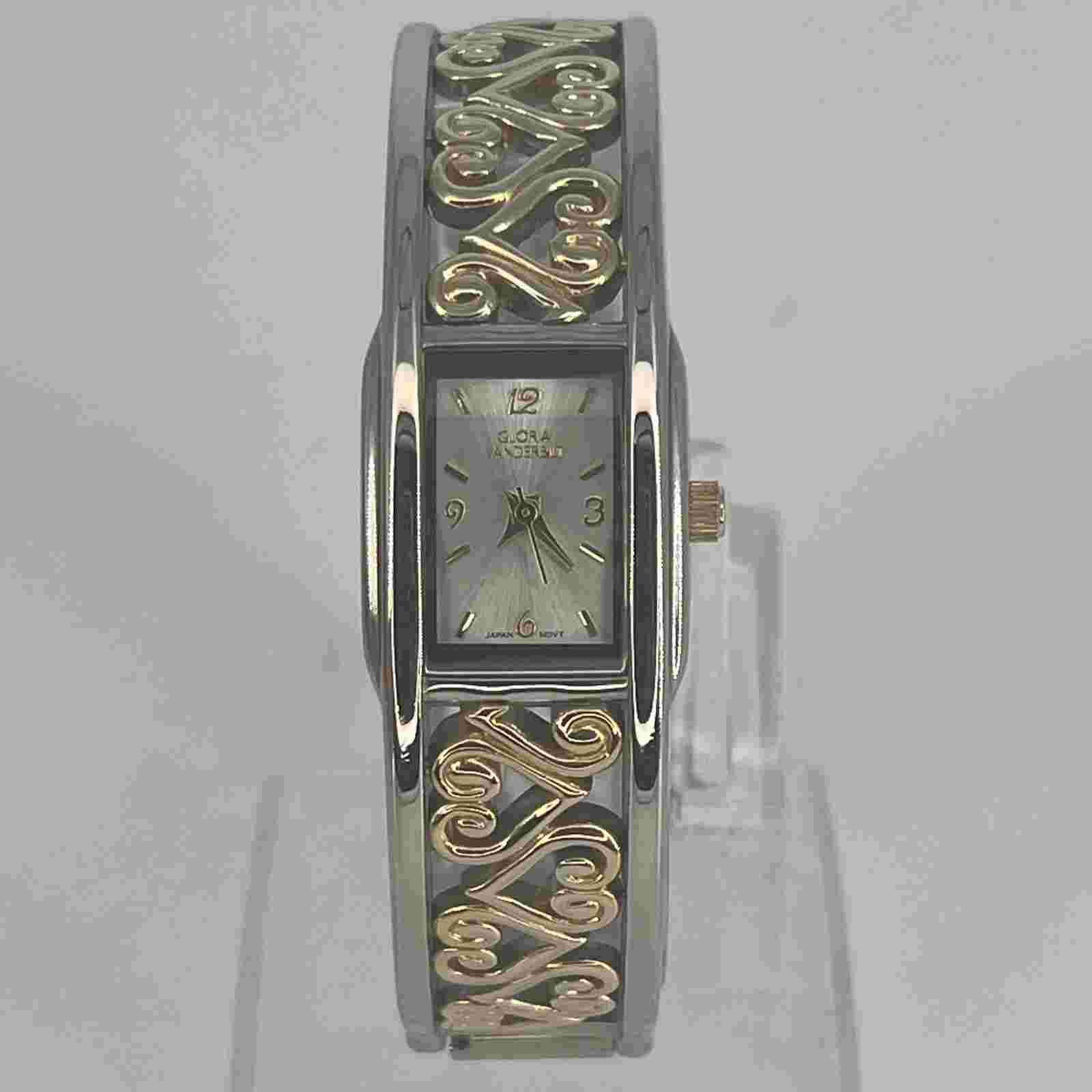 Gloria Vanderbilt Women Watch Silver Gold Tone Cuff Style Band NEW BATTERY RUNS!