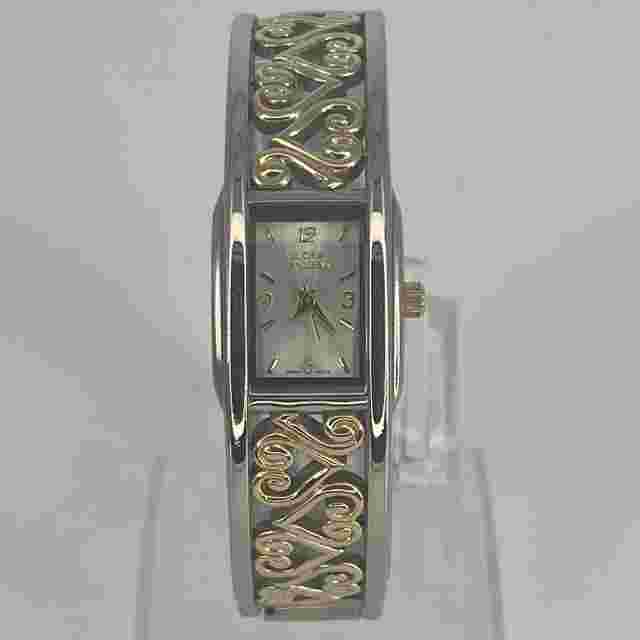 Gloria Vanderbilt Women Watch Silver Gold Tone Cuff Style Band NEW BATTERY RUNS!