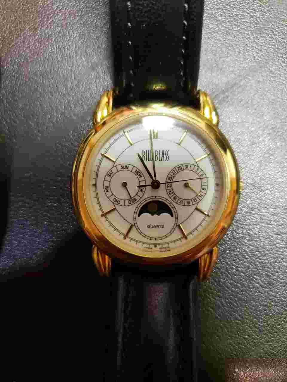 BILL BLASS 35mm Men’s Moon Phase Multi Function Quartz Watch Original Leather