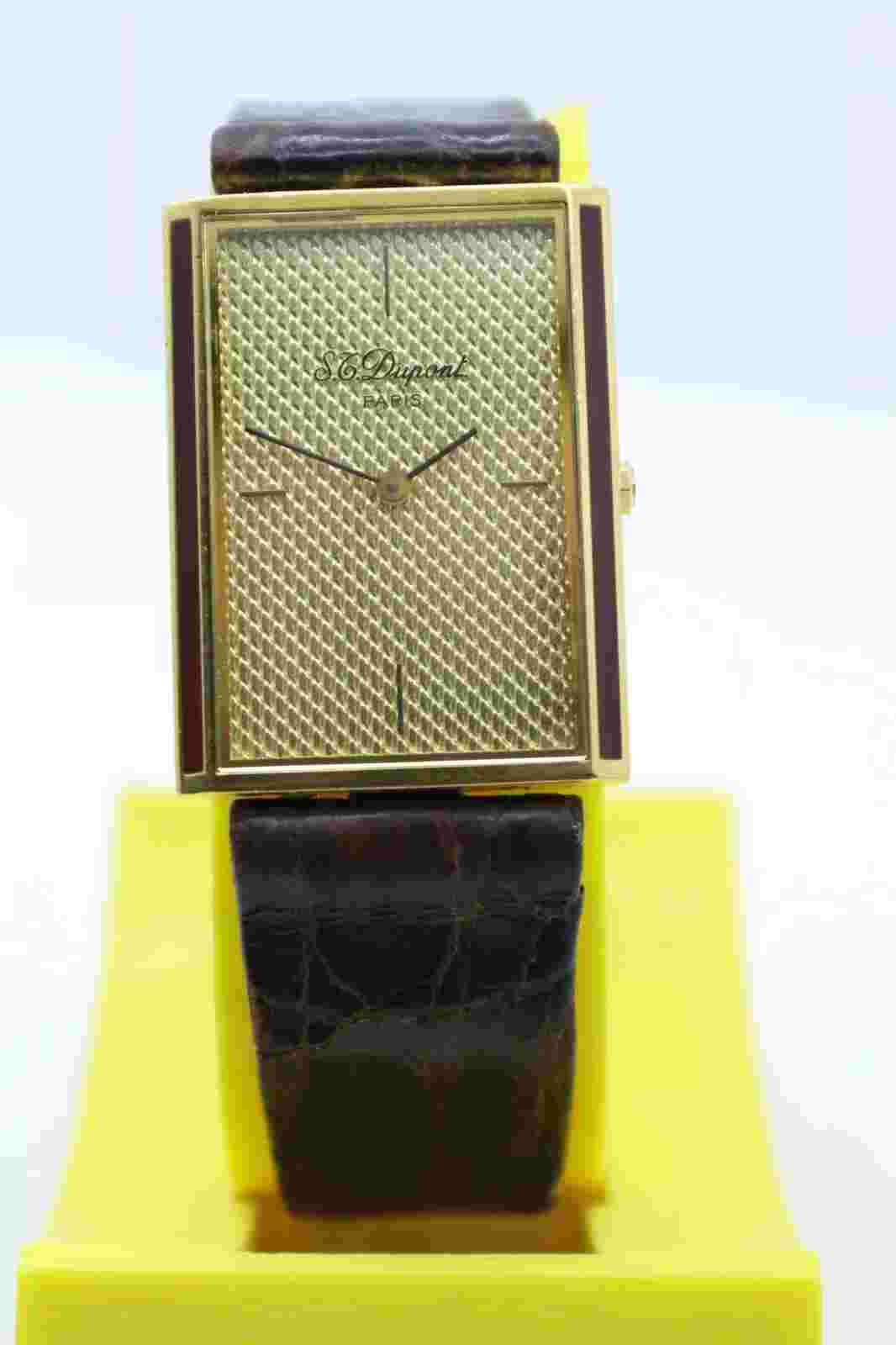 VTG S.T. DUPONT PARIS LAQUE DE CHINE GOLD P WRIST WATCH MEN'S SWISS 90s RARE