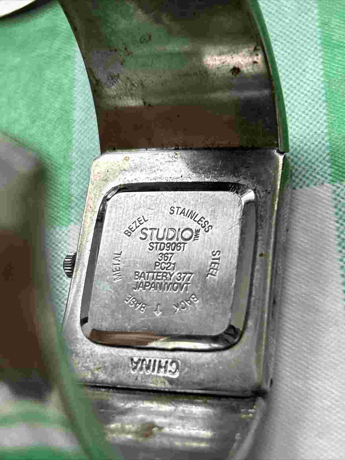 Easy Read Studio Time Silver Tone 27MM Open Cuff Band Women Watch 6" Wrist