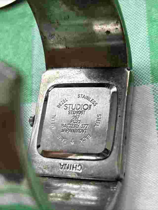 Easy Read Studio Time Silver Tone 27MM Open Cuff Band Women Watch 6" Wrist