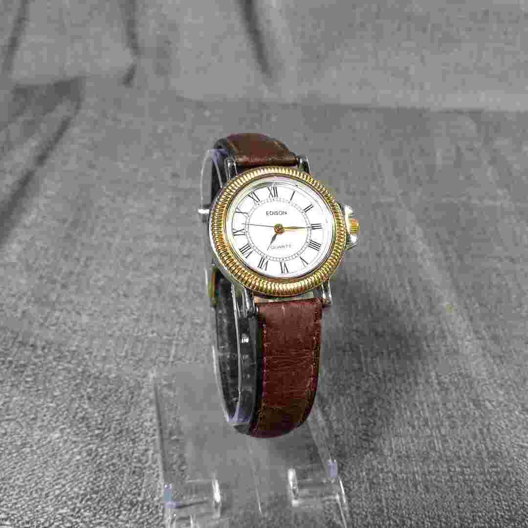 Vintage EDISON Watch Womens Gold Tone Stainless Steel Classic Easy Reader 90's