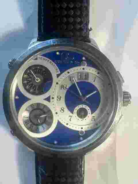 Curtis & Co Big Time World 50mm 3-Time Zone Stainless Steel Watch Blue NEW