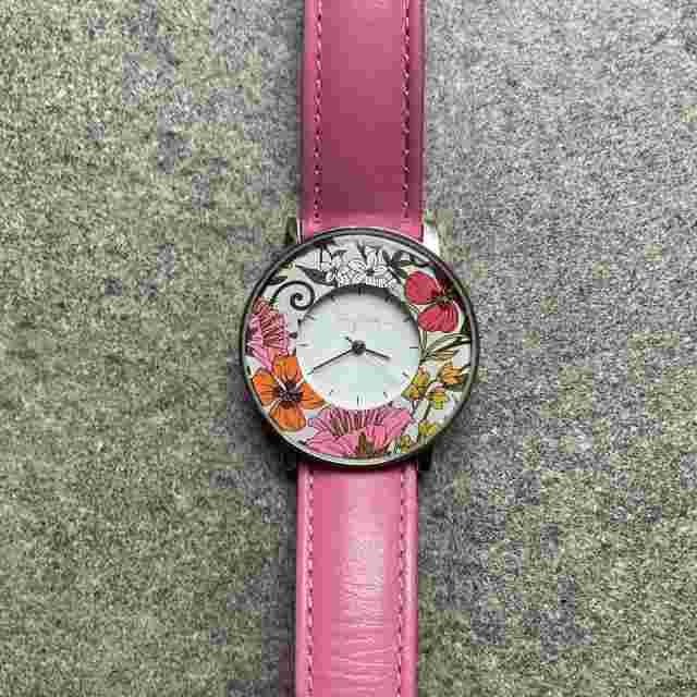 Vera Bradley Watch Women 35mm Silver Tone Floral Pink Leather Band Bin U